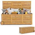 Coffre de jardin en bois d'acacia - 127x50x45cm - bote de rangement avec 2 roues, poigne latrale, ...