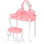 Goplus - coiffeuse enfants avec miroir rotatif � 360 � et amovible, ensemble coiffeuse avec tabouret ...