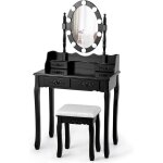 Coiffeuse avec tabouret et miroir amovible, lumire led 3 couleurs, table de maquillage 2 en 1 avec 4 ...