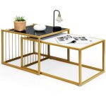 Goplus - ensemble de 2 tables basses gigognes empilables avec surface de texture en marbre et cadre en ... Goplus - ensemble de 2 tables basses gigognes empilables avec surface de texture en marbre et cadre en ...