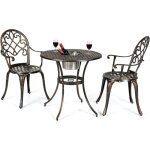 Ensemble de bistrot 3 pi�ces en fonte d'aluminium, table ronde avec seau � glace amovible & 2 chaises, ...