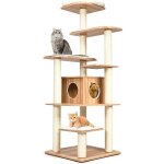 Goplus grand arbre a chat 175 cm en bois, 6 niveaux, avec plateformes, coussins confortables, poteaux ...