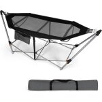 Hamac pliable portable avec poche latrale - charge 150kg - lit de camping avec support en mtal - avec ...