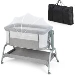 Goplus lit parapluie avec inclinaison & 6 hauteurs rglables, berceau de chevet avec matelas & moustiquaire, ...