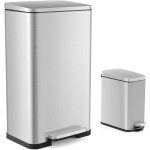 Lot de2 poubelles pédals en métal inoxydable, poubelles de 40l + 6l avec couvercle fermeture douce, pédales, ... Lot de2 poubelles pédals en métal inoxydable, poubelles de 40l + 6l avec couvercle fermeture douce, pédales, ...