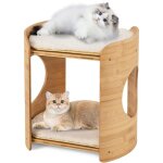 Goplus maison pour chat � 2 �tages, niche pour chat en bambou avec lits doubles, coussins amovibles et ...