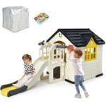 Maison de jeu + toboggan et jouets pour 5 enfants 3 - 8 ans, 164x124x132cm, cabane de jardin enfant, ...