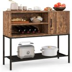 Meuble de rangement avec casier � vin, etag�res ouvertes et 1 armoire, buffet de cuisine avec cadre en ...