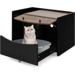 Meuble de toilette pour chat, tiroir coulissant, porte rabattable, meuble liti�re pour chat � roulettes, ...