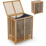 Panier � linge en bambou de 80 l, coffre � linge avec couvercle & sac � linge amovible pour le linge ...