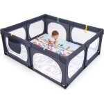 Goplus parc b�b� avec tapi, grand parc b�b� 189x158 cm avec 4 anneaux de traction, 50 balles oc�aniques, ...