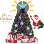 Goplus sapin de nol artificiel 150cm fibre optique avec socle, 170 branches, 24 flocons de neige et ...