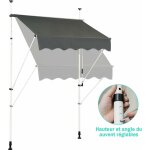 Store banne manuel r�tractable 1, 5x1, 2m en aluminium - sans per�age - hauteur r�glable 2 - 3m - auvent ...
