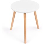 Table d'appoint ronde avec pieds en bois massif, bout de canap style moderne, idal pour chambre, salon, ...