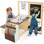 Goplus table enfant 3 ans + avec chaise et tableau blanc noir rglable + rangement - rouleaux de papier ...
