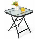 Goplus - table de jardin carre pliable en verre 46x46x42cm - charge 25kg - cadre en fer - verre de l'eau ...