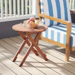 Table de jardin ronde 46x46x45cm charge 75kg en bois acacia avec plateau � lattes pour piscine / patio ...