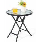 Goplus table de jardin ronde pliable en verre 46, 5x46, 5x47cm - charge 50kg - cadre en fer - verre de ...