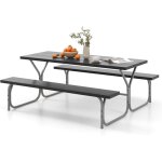 Table de pique - nique de 183 cm et banc pour 8 personnes, trou pour parasol intgr, plateau en hdpe ...