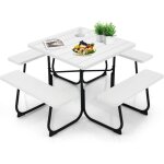 Table de pique - nique avec 4 bancs intgrs pour 4  8 personnes, table de jadin en hdpe avec trou pour ...