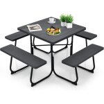 Table de pique - nique avec 4 bancs int�gr�s pour 4 � 8 personnes, table de jadin en hdpe avec trou pour ...