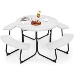 Goplus table de pique - nique avec 4 bancs intégrés, trou de parasol, cadre en acier, plateau hdpe, ensemble ... Goplus table de pique - nique avec 4 bancs intégrés, trou de parasol, cadre en acier, plateau hdpe, ensemble ...