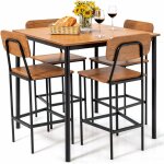 Goplus tables de salle  manger avec 4 chaise, cadre mtallique, 4 personnes, table industrielle  hauteur ...