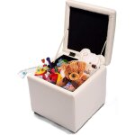 Tabouret pouf avec bo�te de rangement en bois&cuir pu, 40x40x40cm, charge 150kg, banc � chaussures avec ...