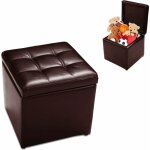 Goplus tabouret pouf avec bote de rangement en bois&cuir pu, 40x40x40cm, charge 150kg, banc  chaussures ...