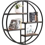 Goplus - tagre murale ronde, tagre suspendue avec 4 tagres en bois et mtal, design industriel, ...