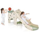 Toboggan enfant 4 en 1 forme d'lphant avec panier de basket et ballon, zone tampon, pour bb 1, 5 ...