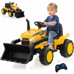Goplus tracteur lectrique enfant 3 - 8 ans 12v, tractopelle avec bras et godet flexibles& tlcommande ...