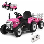 Goplus - tracteur lectrique enfant avec remorque, batterie 12v, roue motrice arrire et phare  led ...