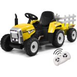 Goplus - tracteur lectrique voiture enfant avec remorque, roue motrice arrire et phare  led et musique, ...