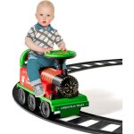 Goplus - train porteur lectrique pour enfants avec musique, lumire, train trotteur avec voies en pp, ...