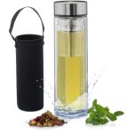 Gourde  th avec filtre, 450 ml, bouteille en verre borosilicat,  emporter, housse noprne, transparent ...