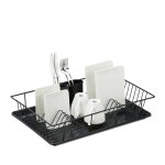 Gouttoir, panier � couverts et bac de s�chage, support � vaisselle de cuisine, plastique, m�tal, noir ...