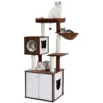 Pawz road - grand arbre  chat xxl en bois deluxe avec cabinet, bac  litire, poteau griffoir luxeux, ...