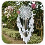 Grand boho capteur de r�ves plume blanche macram� tenture murale vintage wedding home d�corations 35cm ...