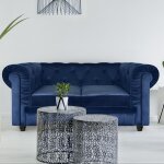 Grand canap� 2 places chesterfield velours bleu