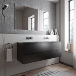 Grand meuble vasque de salle de bain mdf noir mat avec lavabo fonte min�rale noir mat - 140x45, 6x50cm ...