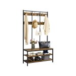 Yaheetech - grand portemanteau, meuble d'entre avec 2 tagres et banc  chaussures, 12 crochets double, ...
