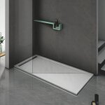 Grand verre - bac � douche gris � cl�ture en r�sine et 60% charge min�rale receveur avec bonde et grille ...