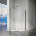 Grand verre cabine de douche avec porte � charni�res et paroi lat�rale hauteur 195cm profil�s chrom� ...