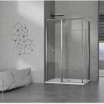 Grand verre - cabine de douche en verre avec profil�s en alu chrom� � ouverture pivotante avec partie ...