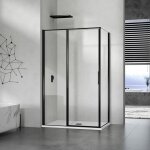 Grand verre cabine de douche en verre avec profil�s en alu noir mat � ouverture pivotante avec partie ...