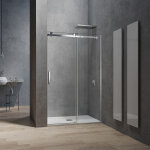Grand verre - porte de douche 130x195 style industriel syst�me coulissant � roulette en verre tremp� ...