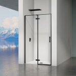 Grand verre - porte de douche pivotante � charni�res profil�s noirs mat acc�s de porte � droite 100x195cm ...
