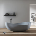 Grande baignoire îlot moderne en fonte minérale pour salle de bain, isolation thermique - gris mat - ... Grande baignoire îlot moderne en fonte minérale pour salle de bain, isolation thermique - gris mat - ...
