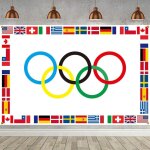 Grande banni�re d�corative olympique, anneaux olympiques, fond international, d�coration murale (180 ...